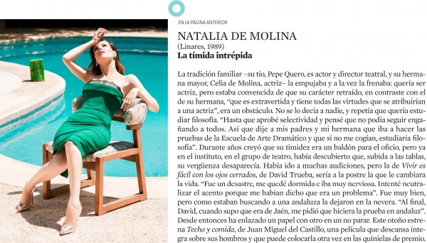 Natalia de Molina en el Magazine de La Vanguardia con texto de Pedro Vallín y fotos de Omar Ayyashi.